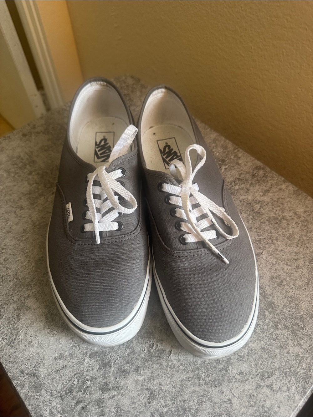 Vans Gray Canvas Low-Top Sneakers with White Laces
